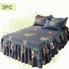 3pc Tropical Floral Bed Skirt Set Includes 1Non-slip Lace Bed Skirt And 2 Decorative Pillowcases All-season Polyester Bedding Ruffles Machine Washable