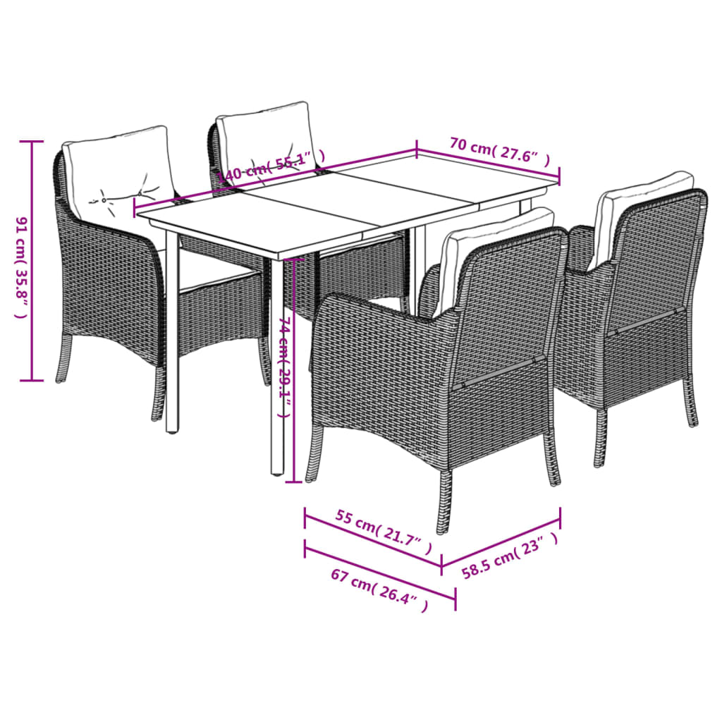 Vidaxl 5-Cz. Garden Furniture Set With Cushions, Black, Poly Rattan