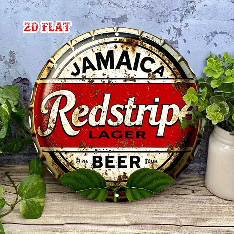 HD Tin Sign Redstripe Lager Jamaica Beer Round Bottle Cap Metal Wall Art Vintage Retro Decor for Bar Pub Man Cave