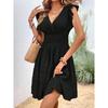 Moda Scollo a V Pieghettato Estivo Ruffles Vestito Vestibilità Aderente Sottile Elegante Monocolore Linea ad A Festa Casual Vestiti Corti Streetwear Dolce Semplice Abbigliamento Donna