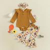 Baby Girl Halloween Flutter Sleeve Romper with Ghost/Pumpkin Pants & Headband - 3 Piece Set