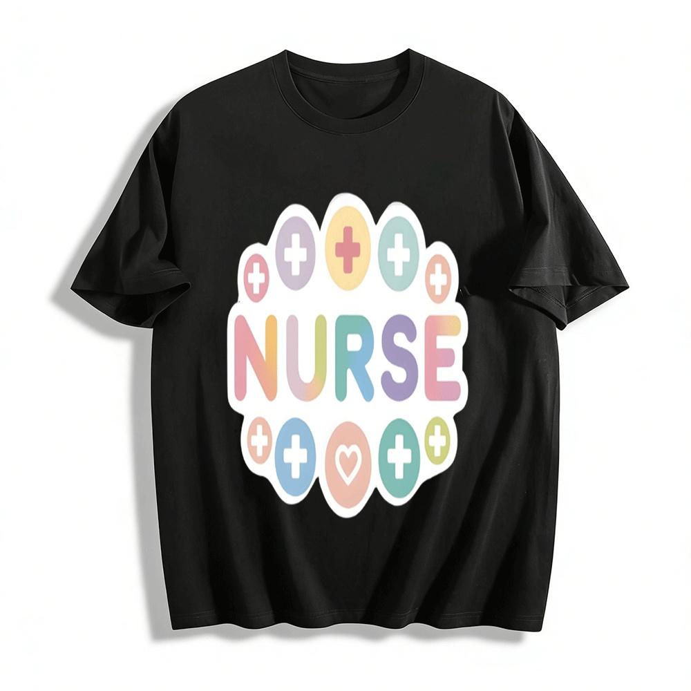 Gradient Nurse Print Casual Top For Medical Workers Pure cotton T-shirt XXS