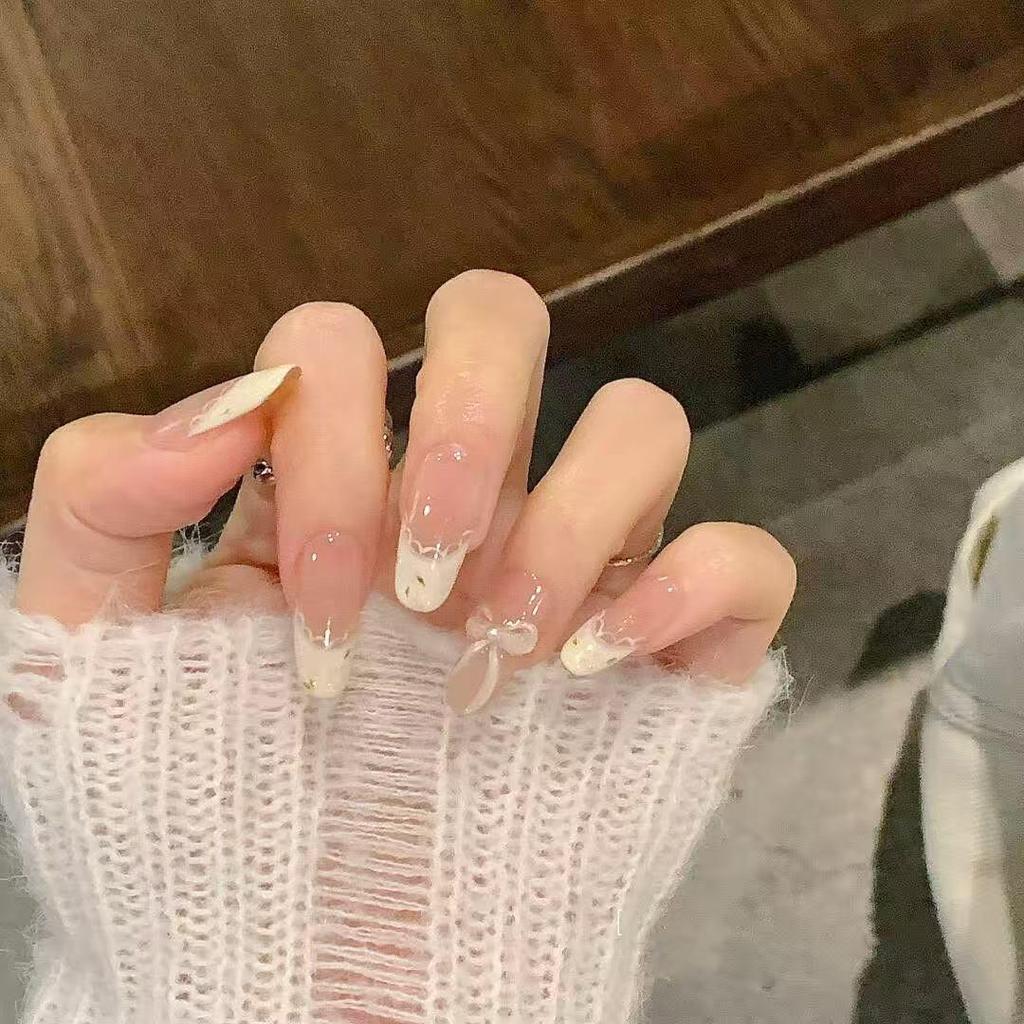 Pink Heart Bow French Cat Nails: Cute, Skin-Brightening Press-Ons for Students