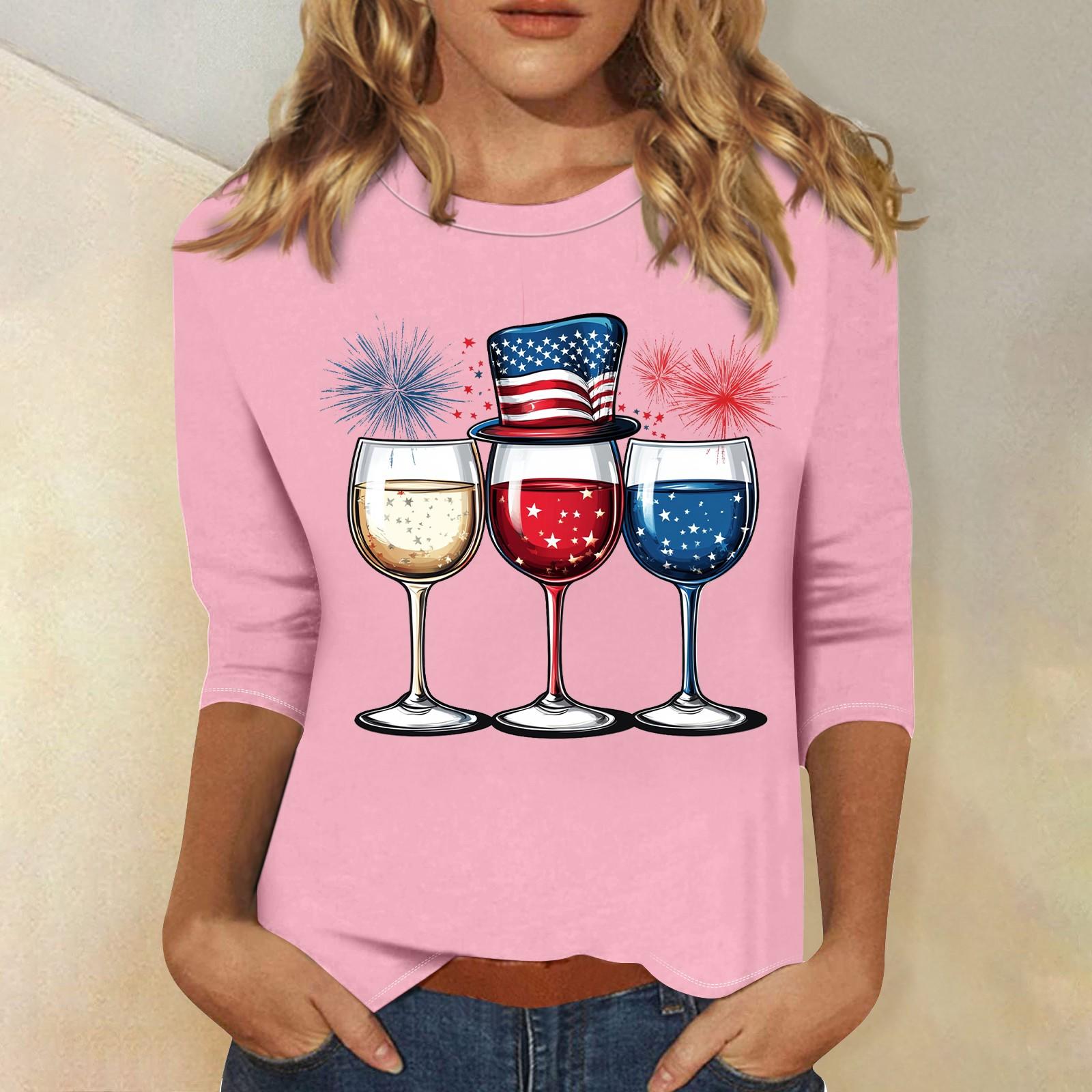 

Женская мода свободный повседневный топ с семью рукавами и круглым вырезом XL арбуз красный