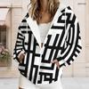 Women Plus Size Zip Up Hooded Sweatshirt Long Sleeve Abstract Geometric Print Drawstring Hood With Pockets