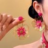 Silver Needle Raffia Flower Stud Earrings - Elegant Holiday Style, Light Luxury, High-End Niche Design