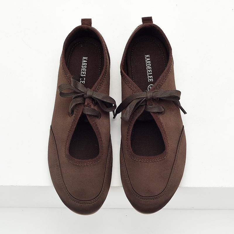 Fashion Shoes Woman Flats Round Toe Casual Female Sneakers Soft Shallow Mouth Dress Ballerinas Comfortable Leisure Lace-Up Ballet