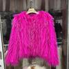 Real Raccoon Fur Woven Coat for Women Short Style Fur Rabbit Fur Long Sleeves Stylish Real Fur Round Neck Coat