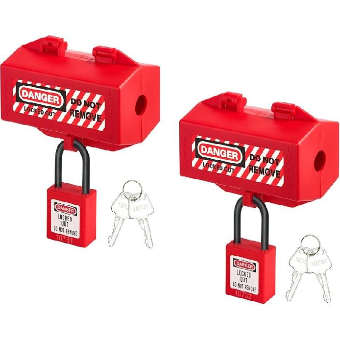 2 Sets Gate Valve Lockout and Safety Padlocks, Valve Lockout Device for 1 to 2-1/2 inch Diameter Valve Handles, Suited for Outdoor Water Spigot