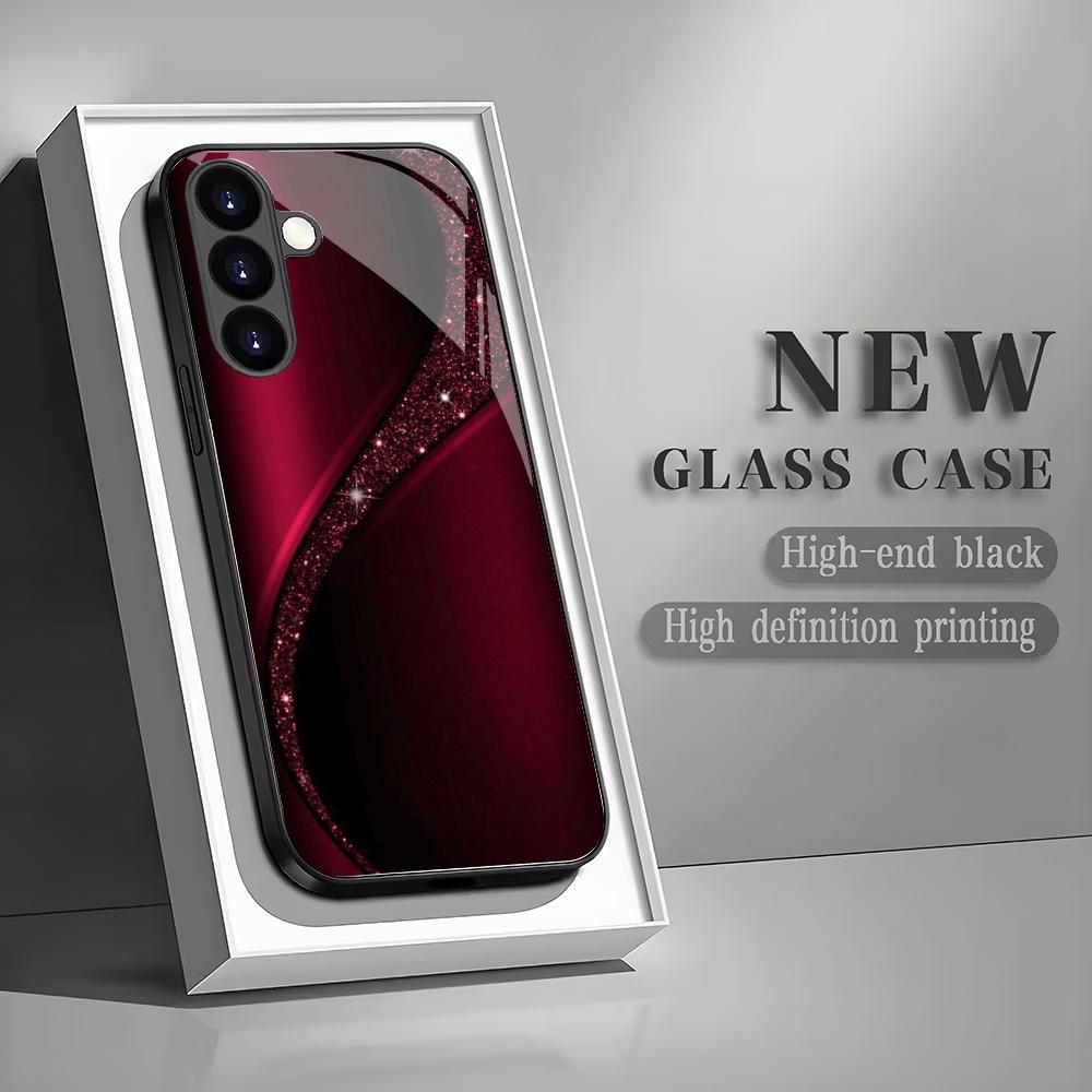 Selected red curved new glass phone case suitable for Samsung Galaxy S26 S25 S24 S22 S21 S20 FE/Ultra/Plus shockproof back cover