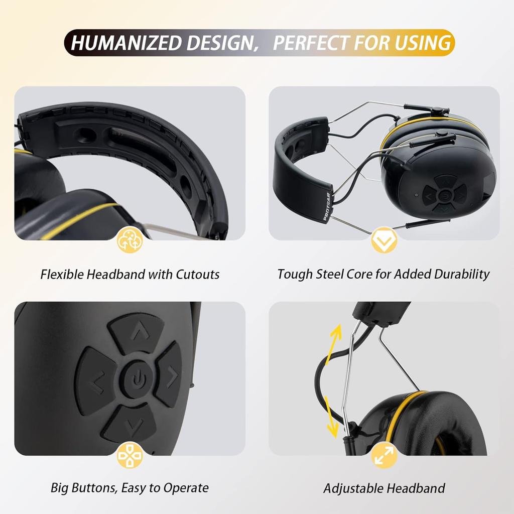 inf protear(Upgraded E6850 Bluetooth Hearing Protection with Integrated Microphone, High-Fidelity Speakers,120H+Playtime, Ideal Ear Muffs for Noise