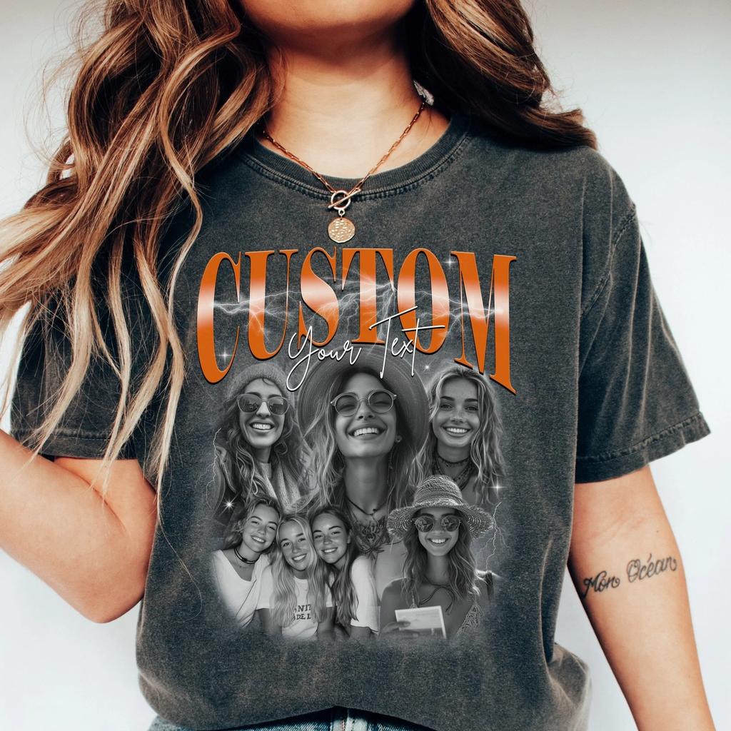Custom Photos Comfort Colors Unisex T-Shirt Personalized Black and White Bootleg