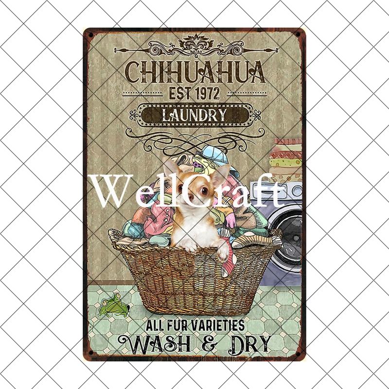 [ Wellcraft ] Chien Chihuahua Animal de Compagnie Sous la Douche Vin Bain Boutique Art Métal Étain Panneau Mur Poster Peinture Fer Pub D-04 20*30 CM