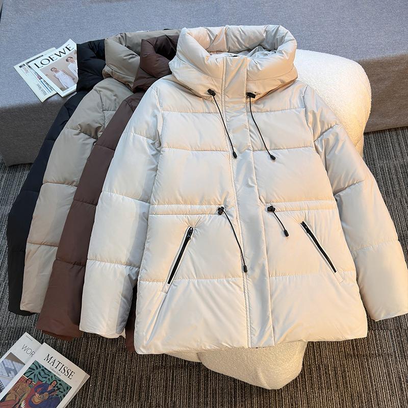 New cotton-padded clothes women's medium and long hooded cotton-padded clothes, thickened and thin cotton-padded jackets, drawstring waist jackets
