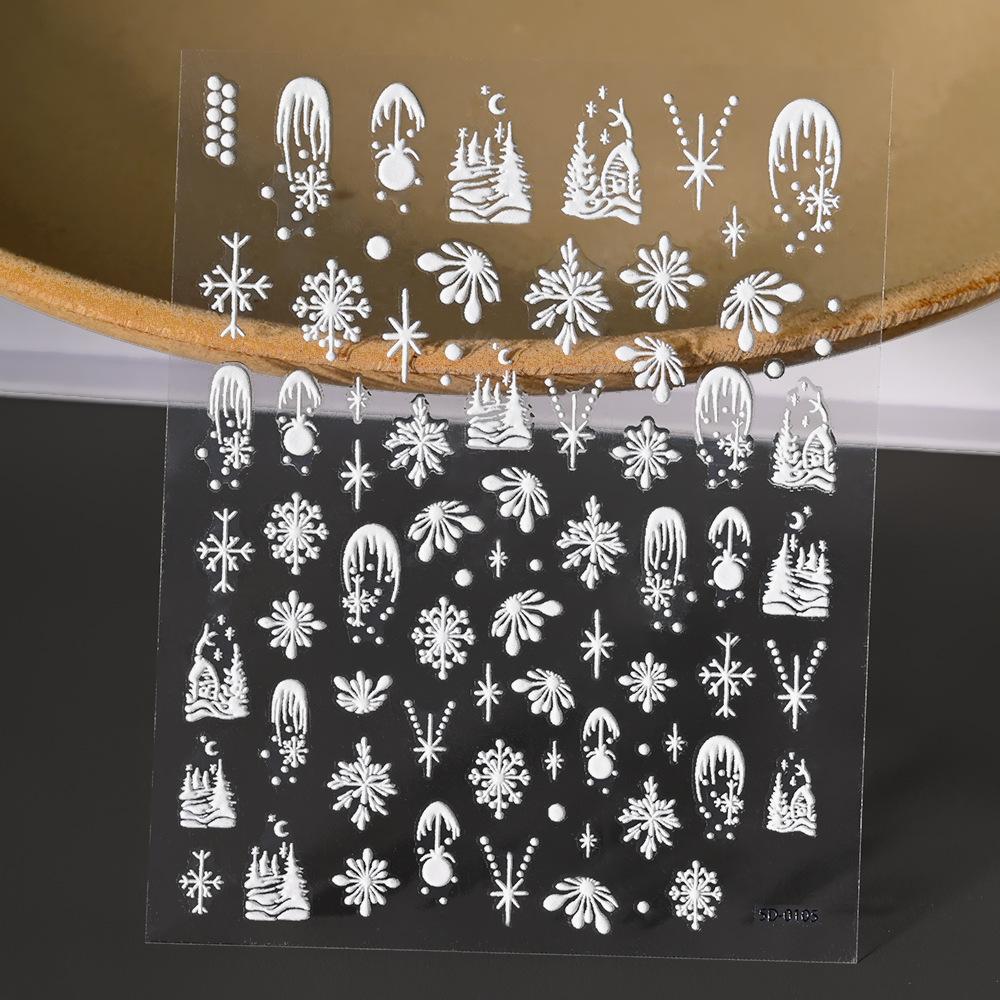 Embossed Snowflake Nail Art Sticker Christmas Wind Ice Clear Pure White Snowflake Nail Sticker 5D Embossed Snowflake Nail Sticker