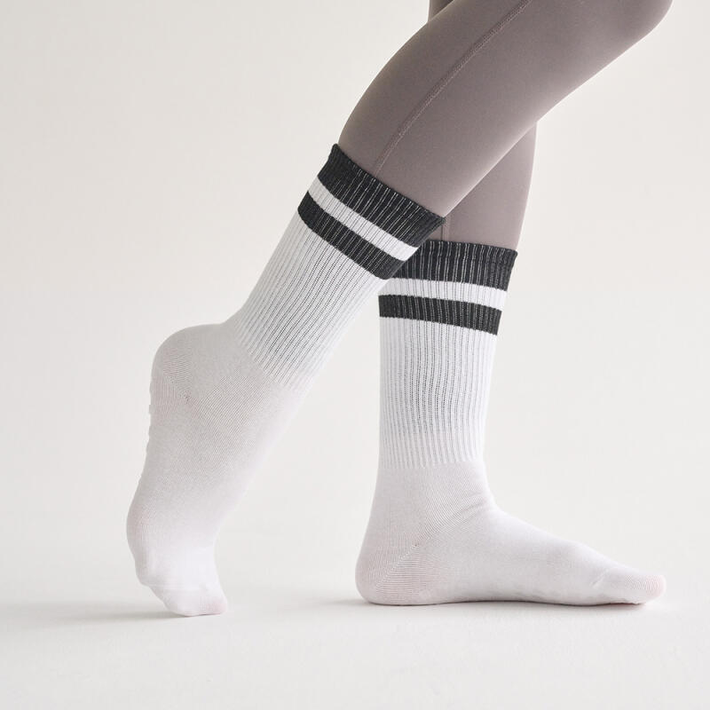 3 Pairs of Women's Non-Slip Pilates Double Line Crew Socks