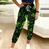 Women Plus Size Clover Printed Drawstring Waist Cuffed Ankle Jogger Pants With Side Pockets