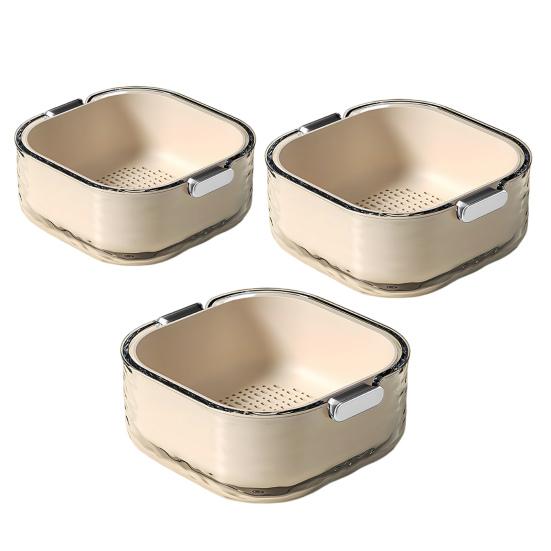 3Pcs/Set Kitchen Strainer Colander Bowl Stackable Drain Basket Food Strainers Multi-Layer Vegetable Washing Basket for Fruit Spaghetti