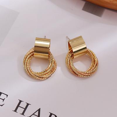 Vintage Multiple Small Circle Round Drop Earrings Zinc Alloy Golden Color Metal Geometry Dangle Earrings for Women Party Zircon