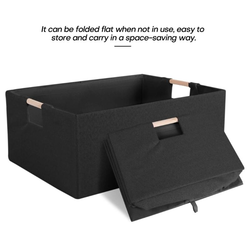 Sturdy Fabric Storage Bin With Reinforced Bottom Wooden Handles for Bedroom Office