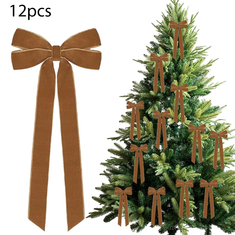 12PCs Velvet Bows Christmas Tree Decorations,Pink Large Velvet Bows Xmas Tree Topper Garland Ornament Rustic Velvet Wreath Bows