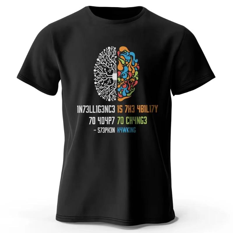 Funny Brain Power Printed Cotton TShirt Soft Breathable Casual Tops Round Neck Short Sleeve Fashion Unisex Quirky Style Soft