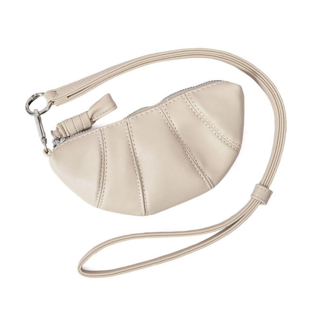 

ПУ ПУ Кожа Сумка-круассан Кошелек Мини-сумка для хранения Портативный шнурок Кошелек для монет Путешествия бежевый