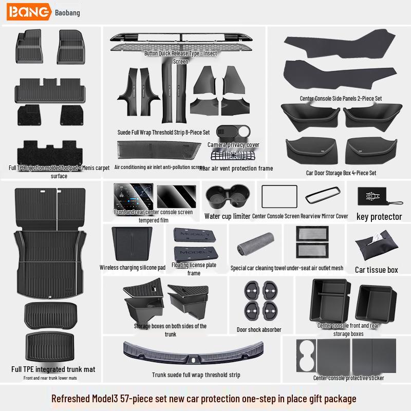 Tesla Model Y & 3 Refresh TPE Interior Floor Mats - Full Set Protection Accessories