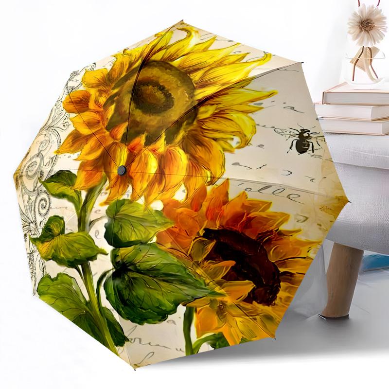 Sunflower Garden Art Outdoor Automatic Umbrella Compact & Durable 8-Rib Design Foldable Design Travel Essential Elegant Women's Umbrella