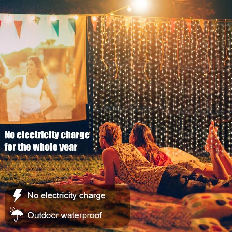 300 LED Solar Courtyard Curtain Lights Outdoor Waterproof Fairy String Lights With 8 Modes for Garden Window Bedroom Wedding