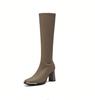 Fashion Autumn Winter Women'S High Boots Fashion Soft Leather Zipper Long Boots Ladies Thick Heeled Shoes Knee High Boots Botas Mujer