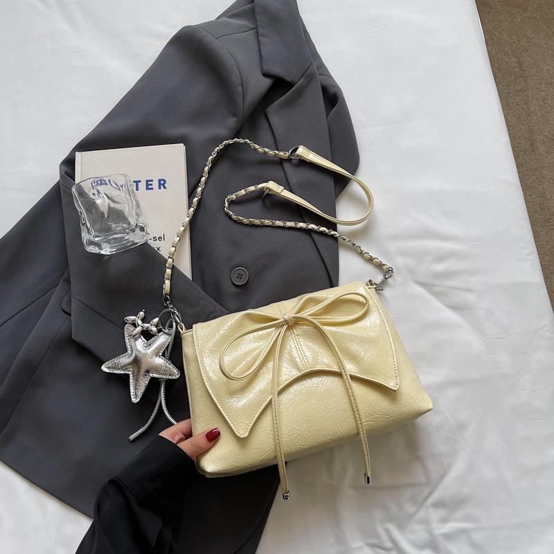 Trendy New High-value Ballet Style Bow Pleated Underarm Bag Casual Chain Messenger Bag Women