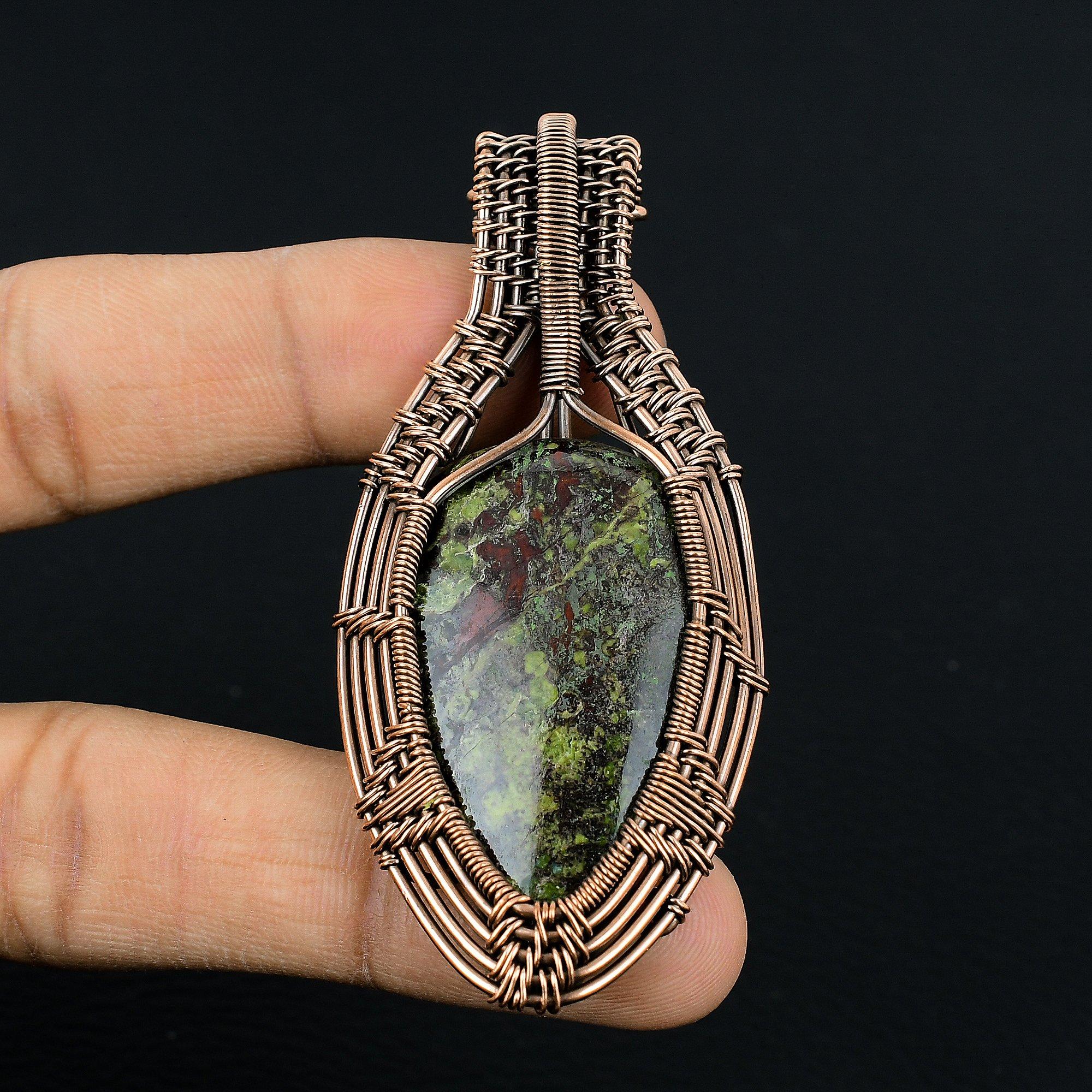 

Dragon Blood Jasper Pendant, 999 Copper Wire Wrapped Gemstone Jewelry, Handmade Pendant, For Thanksgiving 2.55 Inches