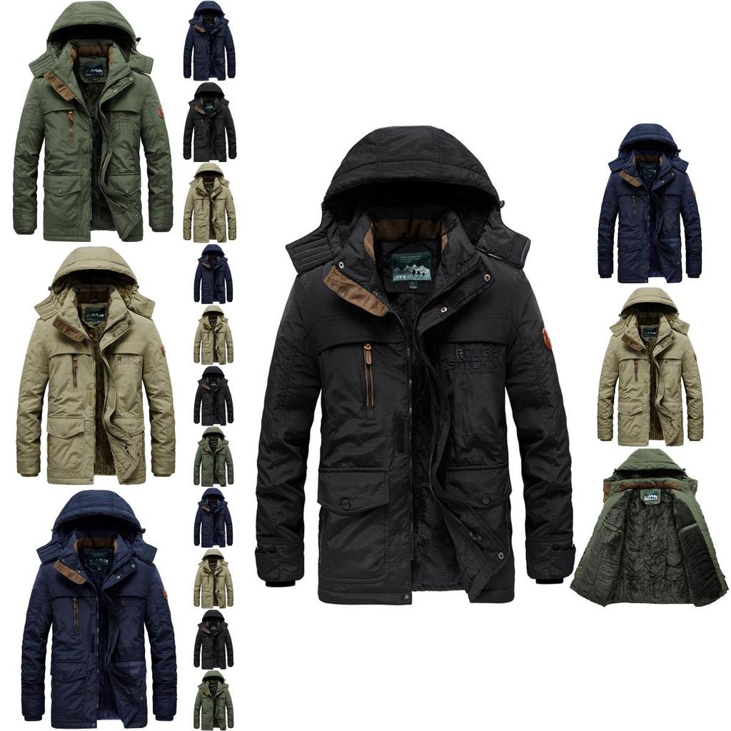 Warm Mens Winter Thick Fur Lined Hooded Jacket Zipper Bomber Military Parka Coat
