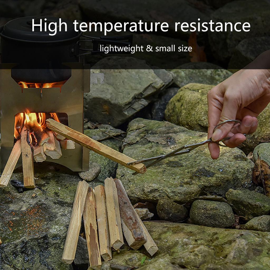 Protable Stainless Steel Folding Fire Tongs Outdoor Camping Hiking Stove Accessory