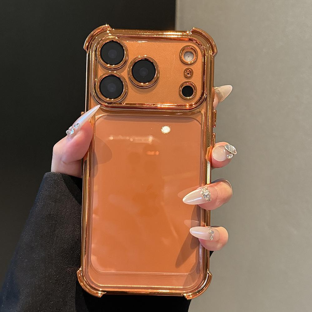 Shockproof Silicone Soft Case For iPhone 17 Air 16 15 14 13 Pro Max Plus Plating Glitter Luxury Cover Clear Shell Orange 17Pro