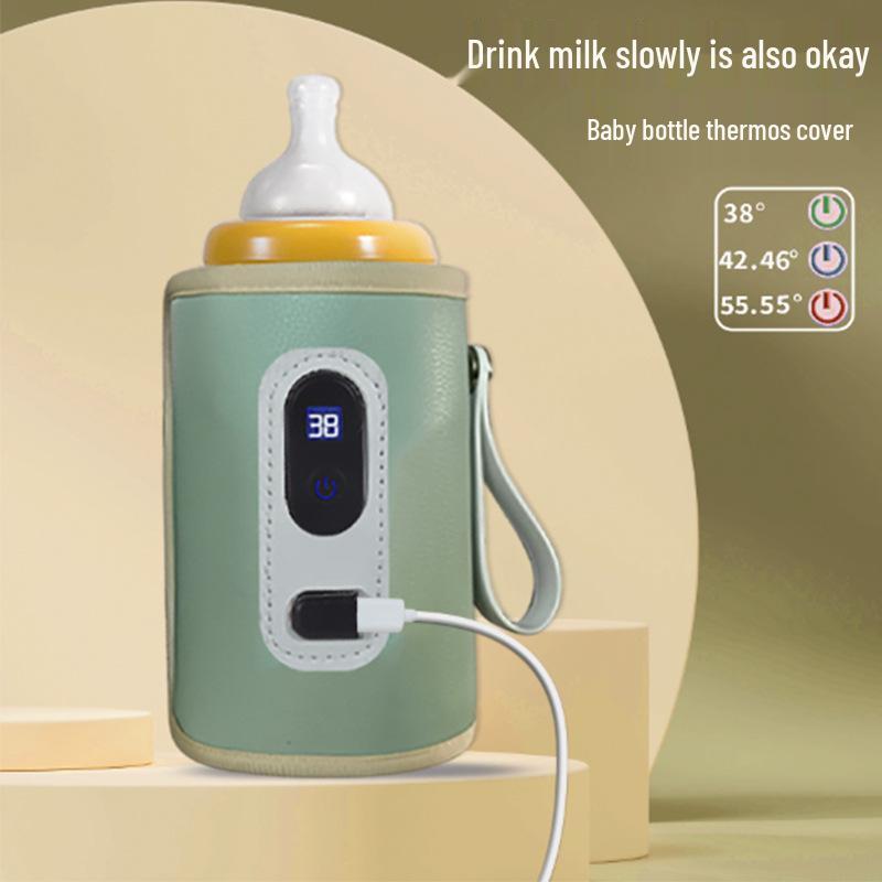 USB Portable Baby Bottle Warmer with Adjustable Temperature, Insulated Sleeve, and Digital Display.