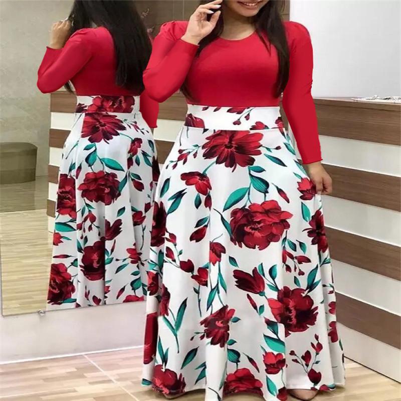 Explosiver Stil Blumenmuster Farbkombination Kurzarm Große Größe Kleid Damen