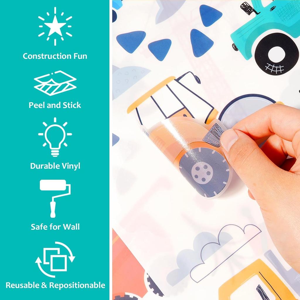 90Pcs Construction Vehicle Wall Decals – Peel Stick Vinyl Stickers For Kids Room Nursery Playroom