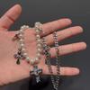 Y1k Sweet Cool Style Spice Girl Necklace Female Premium Sense Dripping Oil Love Crowe Cross Design Accessories Collarbone Chain Tide
