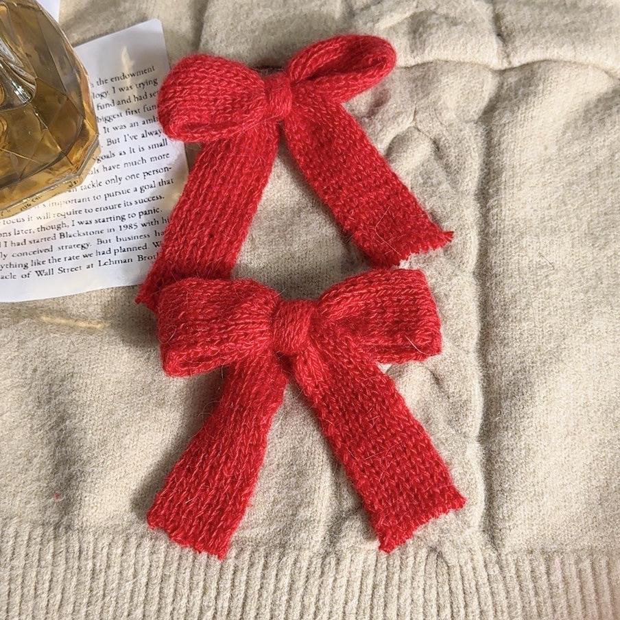 2pcs Beautiful Knitted Ribbon Bow Hair Clips Metal Duckbill Clip Handmade New Product Headwear