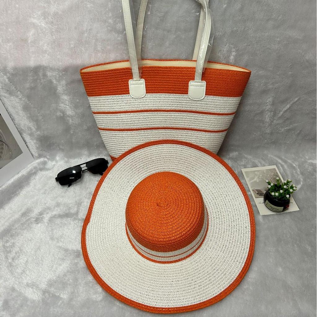 2024 Straw Woven Shoulder Bag with Hat Cover - Perfect for Summer Travel and Beach Vacations