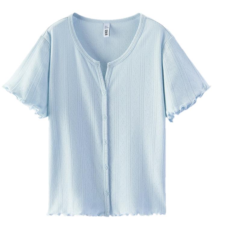 Semir Women's Slim Fit Ruffle Trim Cotton T-Shirt