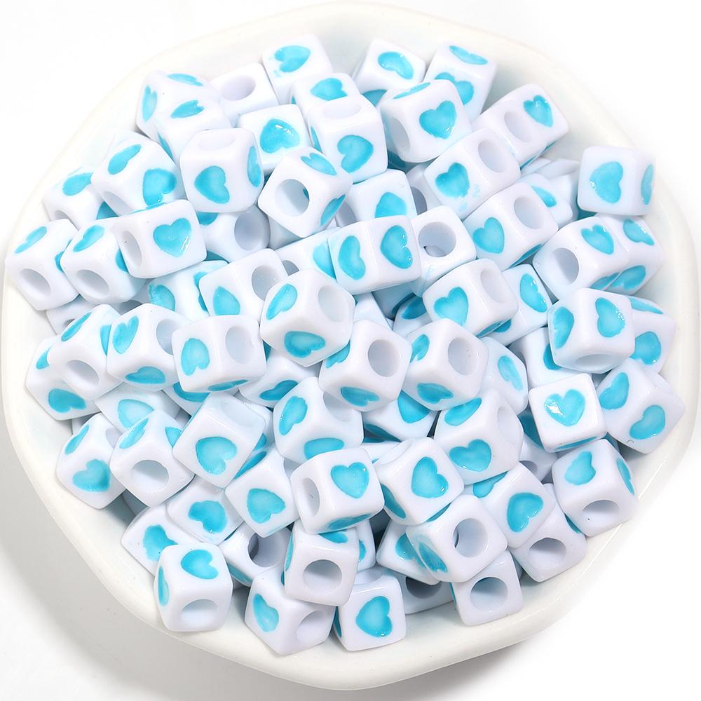 100Pcs 6mm Acrylic Drop Oil Beads Colorful Heart Pattern Square Loose Beads For DIY Bracelets Phone Chains Jewelry Supplies
