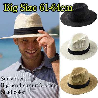 Summer Large Size 64cm Classic Sun Hats for Men Women Panama Hats Couple Wide Brim Beach Straw Hat Big Head Plus Size Fedora Hat