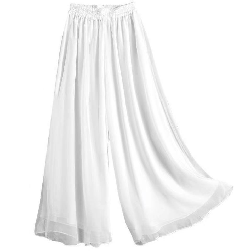 Frühling und Herbst Hohe Taille Chiffon Weitbein Hose Doppellagige Tanzhose Übungshose Große Schwunghose Rock Damen