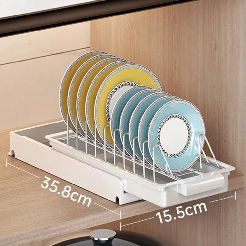 Kitchen Pull-out Dish Rack with Drawer Bowls Dishes Drainer Storage Drying Rack Tableware Holder Under Sink Cabinet Organizer