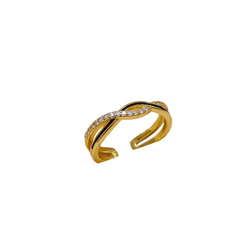 Gold-Plated Zircon Cross Open Ring: Luxurious Retro Fashion Versatile Jewelry for Index Finger