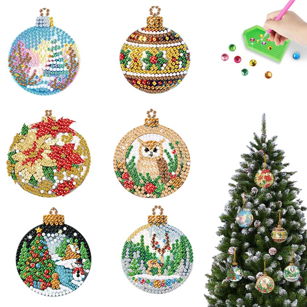 6/10/15pc Xmas Theme 2D/Flat DIY Hanging Diamond Art Kits Acrylic Rhinestone Diamond Christmas Tree Wall Window Pendant Ornament