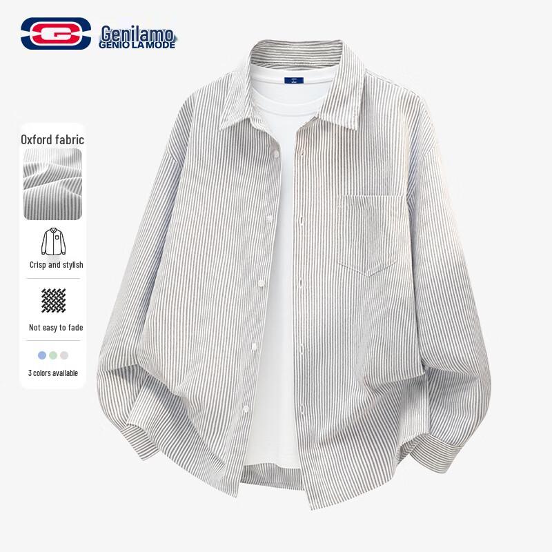 GENIOLAMODE Men s Oxford Long-Sleeve Casual Shirt M